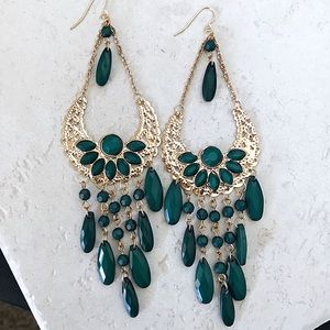 Emerald green gold festival statement earrings